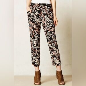 Anthropologie Floral Track Pants - Black and Cream